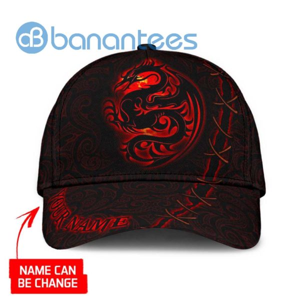 Personalized Name Red Dragon And Black Background All Over Printed 3D Cap Product Photo