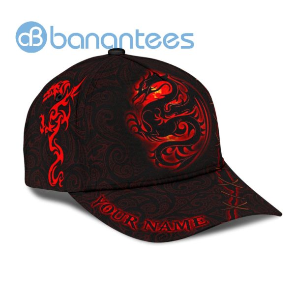 Personalized Name Red Dragon And Black Background All Over Printed 3D Cap Product Photo
