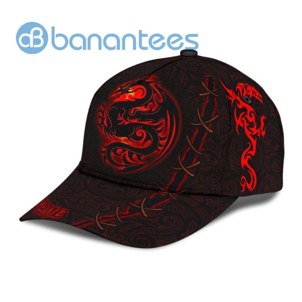 Personalized Name Red Dragon And Black Background All Over Printed 3D Cap Product Photo