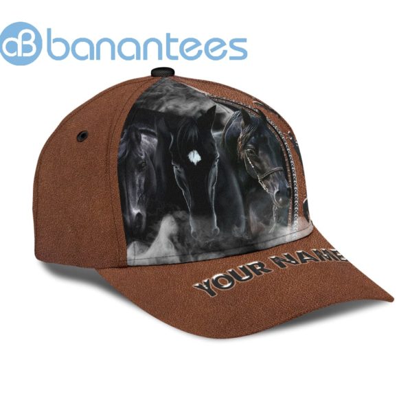 Personalized Name Rodeo All Over Printed 3D Cap Black Horses Product Photo