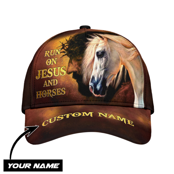 Personalized Name Rodeo All Over Printed 3D Cap Runs On Jesus And Horses Product Photo