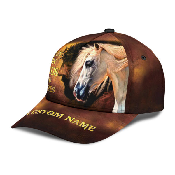 Personalized Name Rodeo All Over Printed 3D Cap Runs On Jesus And Horses Product Photo