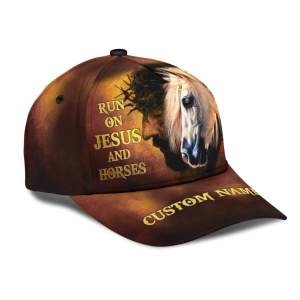 Personalized Name Rodeo All Over Printed 3D Cap Runs On Jesus And Horses Product Photo