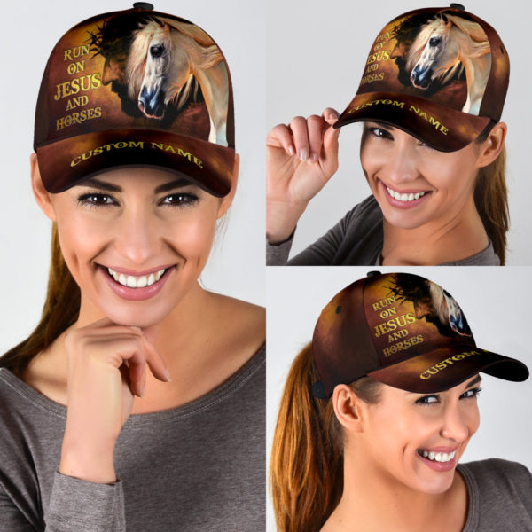 Personalized Name Rodeo All Over Printed 3D Cap Runs On Jesus And Horses Product Photo