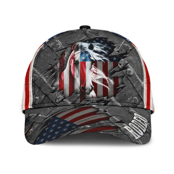 Personalized Name Rodeo American Flag Horse Rider All Over Printed 3D Cap Product Photo