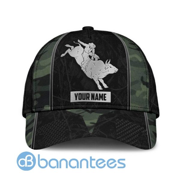 Personalized Name Rodeo Black All Over Printed 3D Cap Green Camo Product Photo