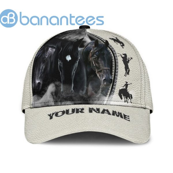 Personalized Name Rodeo White All Over Printed 3D Cap Black Horses Product Photo