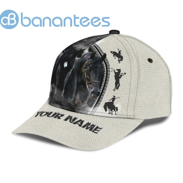 Personalized Name Rodeo White All Over Printed 3D Cap Black Horses Product Photo