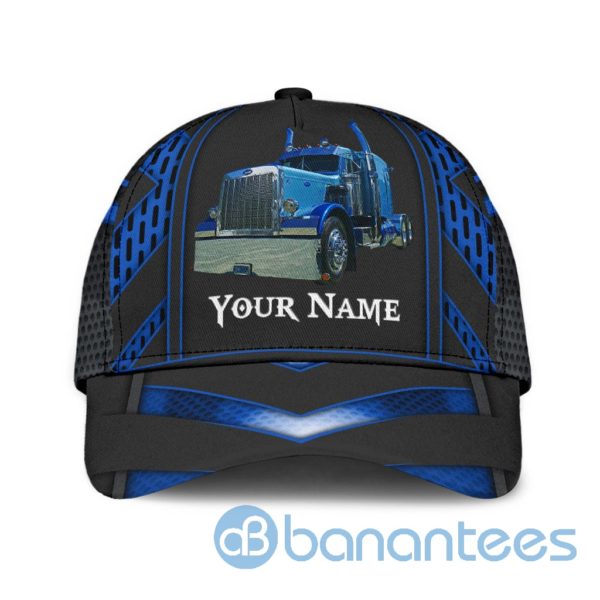 Personalized Name Trucker Black And Blue All Over Printed 3D Cap Product Photo