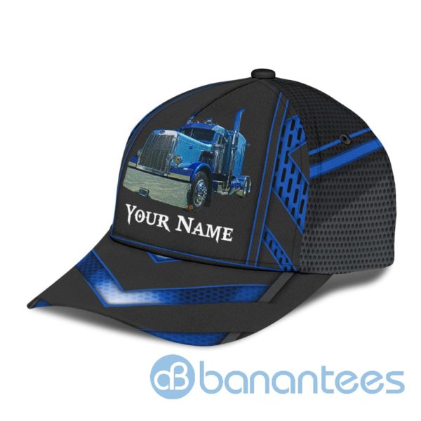 Personalized Name Trucker Black And Blue All Over Printed 3D Cap Product Photo