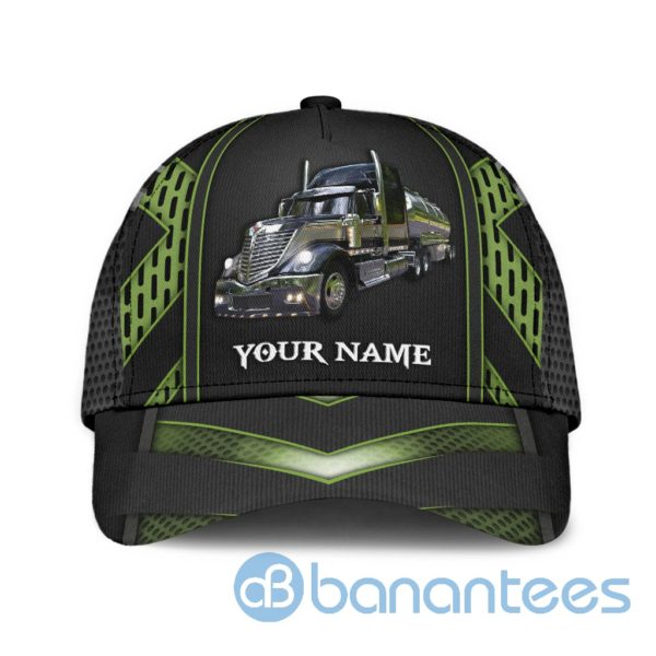 Personalized Name Trucker Black And Green All Over Printed 3D Cap Product Photo
