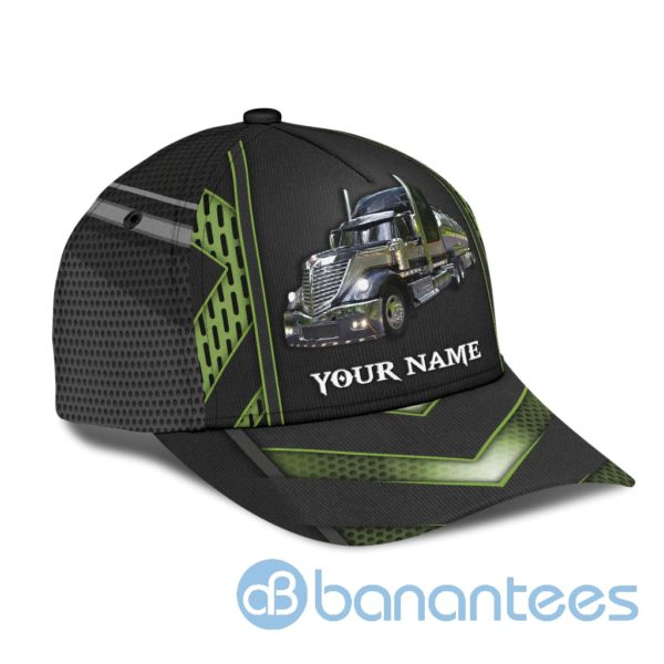 Personalized Name Trucker Black And Green All Over Printed 3D Cap Product Photo