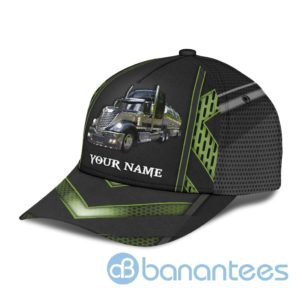 Personalized Name Trucker Black And Green All Over Printed 3D Cap Product Photo