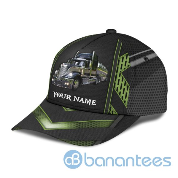 Personalized Name Trucker Black And Green All Over Printed 3D Cap Product Photo