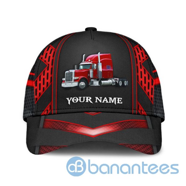 Personalized Name Trucker Black And Red All Over Printed 3D Cap Product Photo