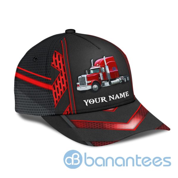 Personalized Name Trucker Black And Red All Over Printed 3D Cap Product Photo