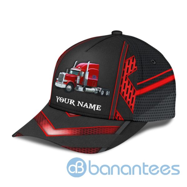 Personalized Name Trucker Black And Red All Over Printed 3D Cap Product Photo