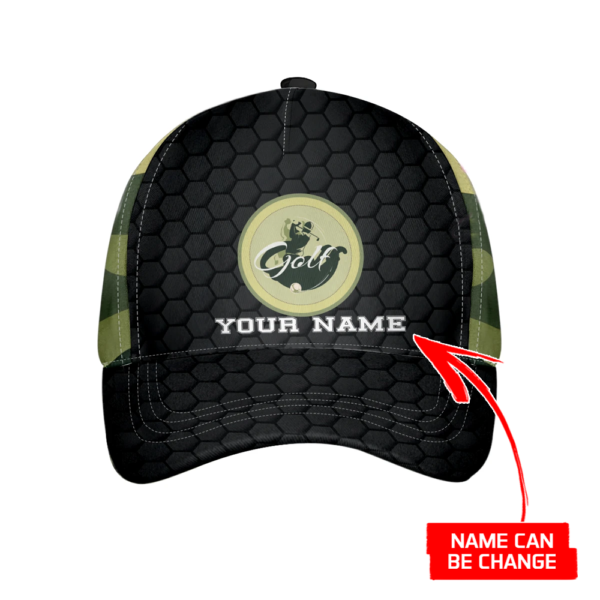 Personalized Name Vintage Camouflaged Black Golf All Over Printed 3D Cap Product Photo