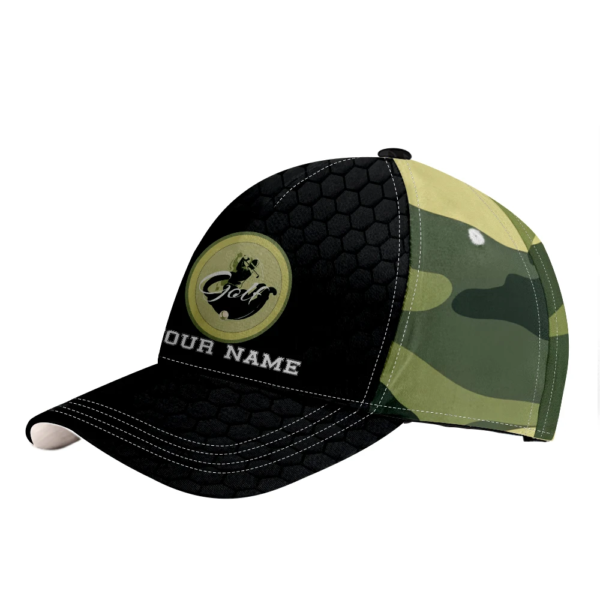 Personalized Name Vintage Camouflaged Black Golf All Over Printed 3D Cap Product Photo