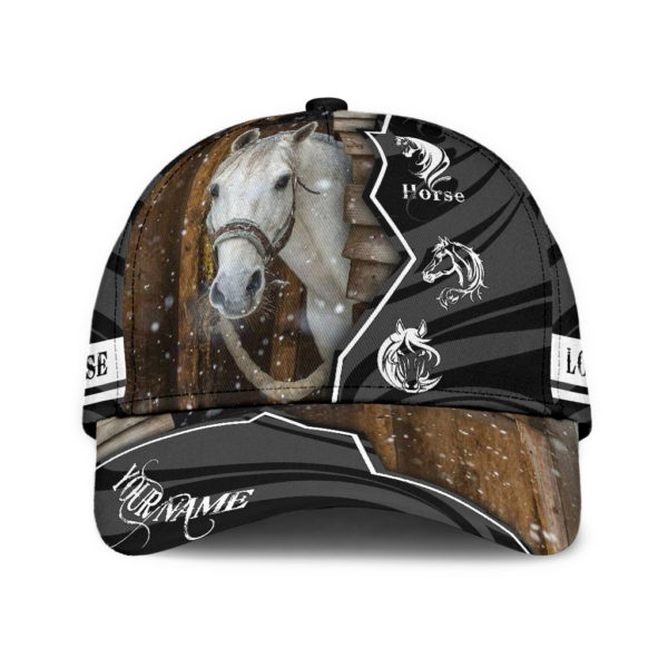 Personalized Name White Horse All Over Printed 3D Cap Product Photo