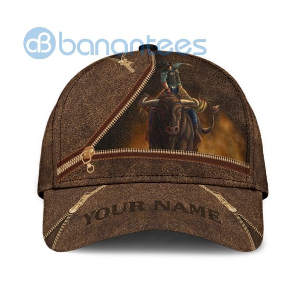 Personalized Name Zipper Bull Riding All Over Printed 3D Cap Product Photo