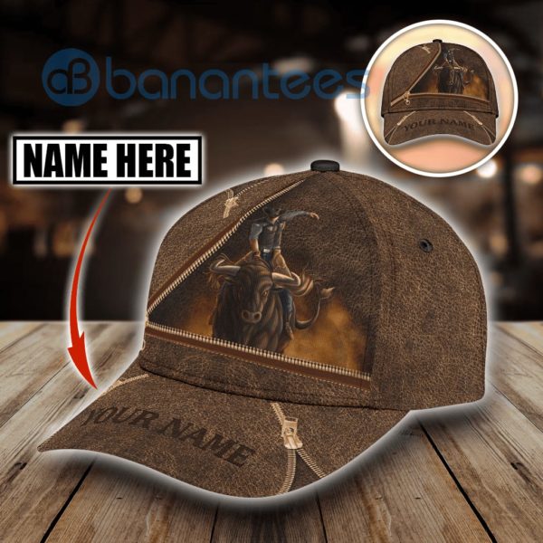 Personalized Name Zipper Bull Riding All Over Printed 3D Cap Product Photo