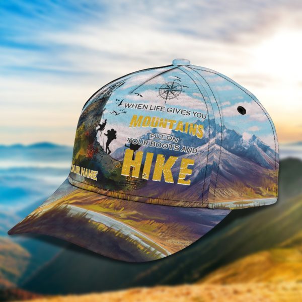 Personalized When Life Gives You Mountains Hiking All Over Print Cap Product Photo