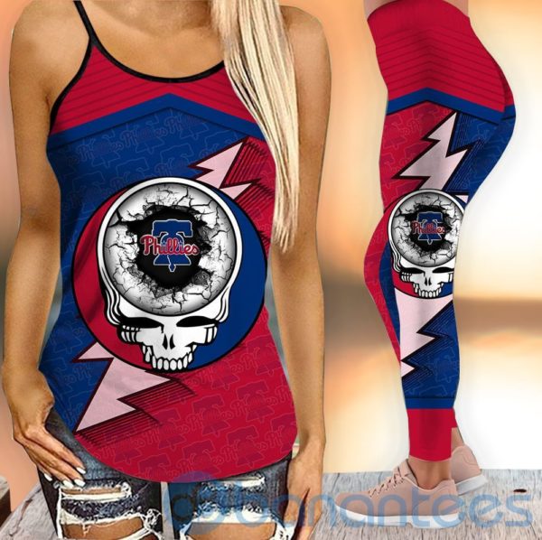 Philadelphia Phillies Leggings And Criss Cross Tank Top For Women Product Photo