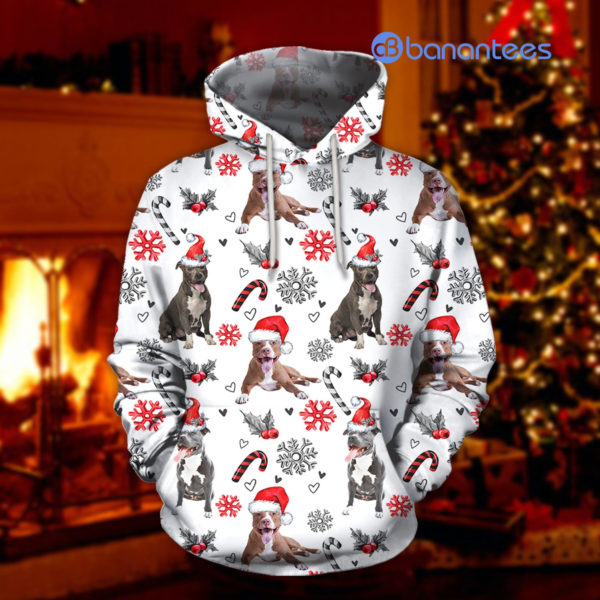 Pit Bull Merry Christmas All Over Printed 3D Shirts - 3D Hoodie - White