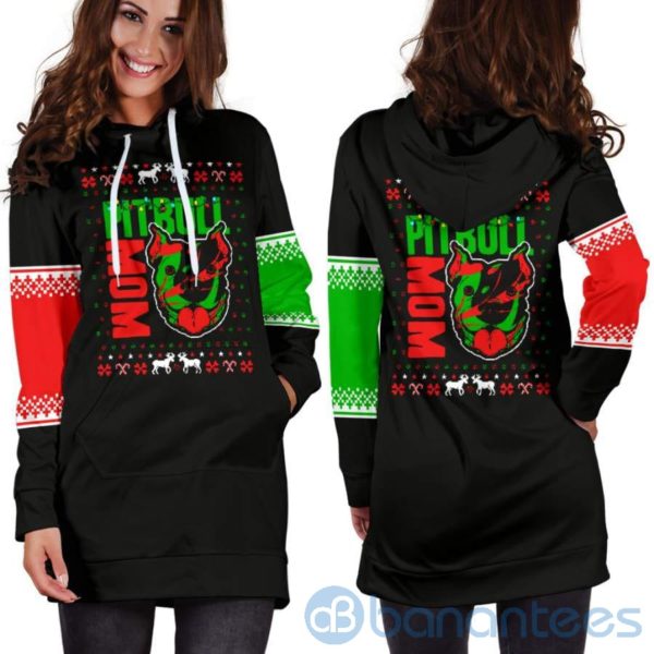 Pit Bull Mom Xmas Christmas Hoodie Dress For Women Product Photo