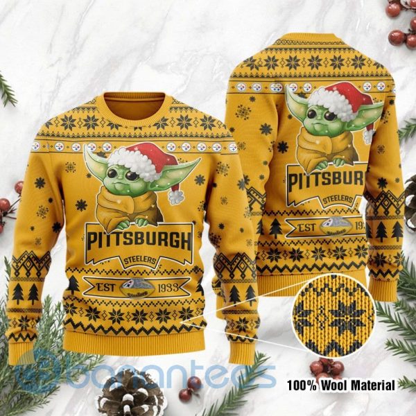Pittsburgh Steelers Cute Baby Yoda Grogu Ugly Christmas 3D Sweater Product Photo