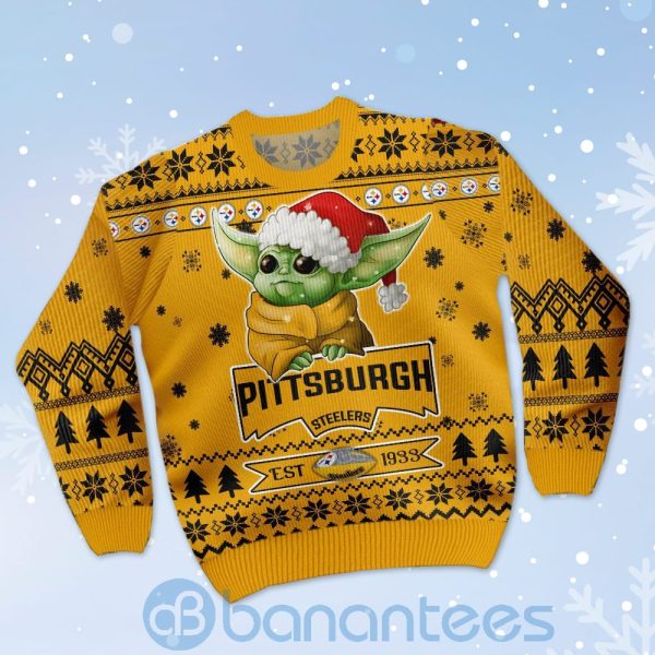 Pittsburgh Steelers Cute Baby Yoda Grogu Ugly Christmas 3D Sweater Product Photo