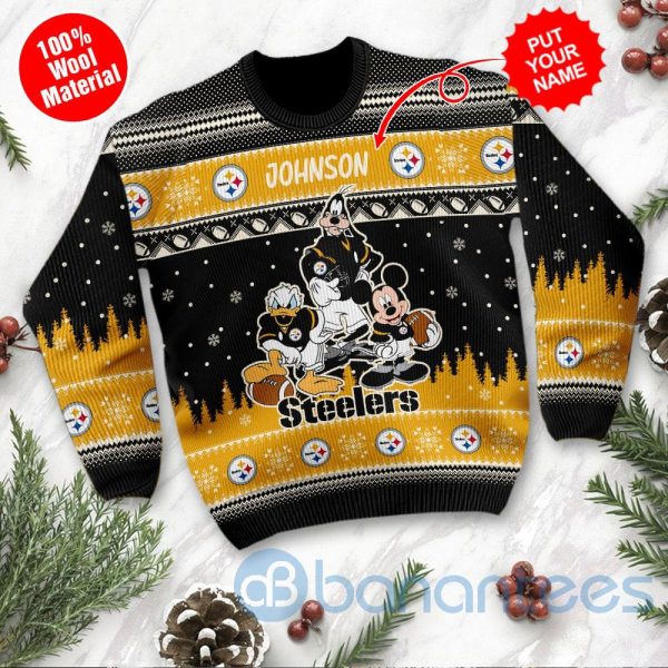 Pittsburgh Steelers Disney Donald Duck Mickey Mouse Goofy Custom Name Christmas 3D Sweater Product Photo