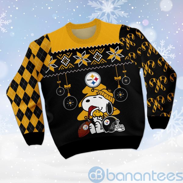 Pittsburgh Steelers Funny Charlie Brown Peanuts Snoopy Christmas Tree Ugly Christmas 3D Sweater Product Photo