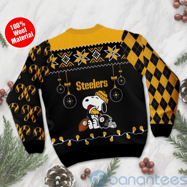 Pittsburgh Steelers Funny Charlie Brown Peanuts Snoopy Christmas Tree Ugly Christmas 3D Sweater Product Photo