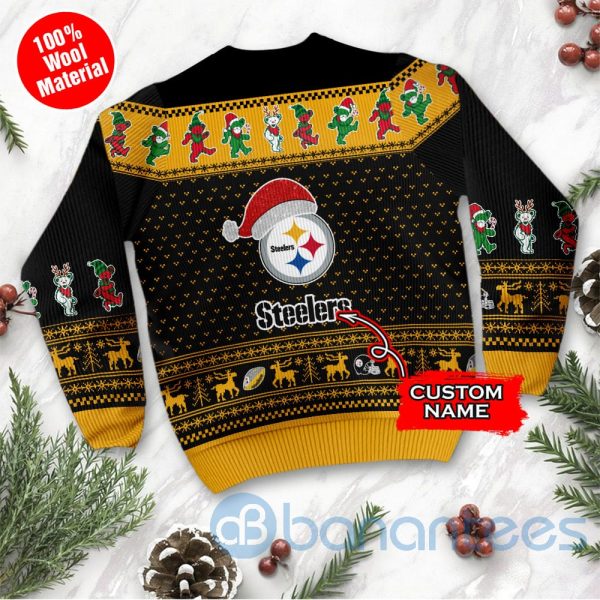 Pittsburgh Steelers Grateful Dead SKull And Bears Custom Name Ugly Christmas 3D Sweater Product Photo