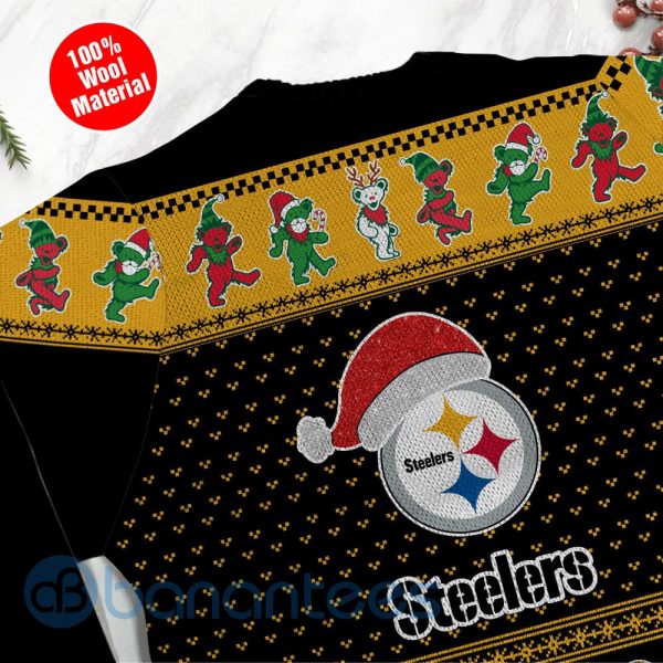Pittsburgh Steelers Grateful Dead SKull And Bears Custom Name Ugly Christmas 3D Sweater Product Photo