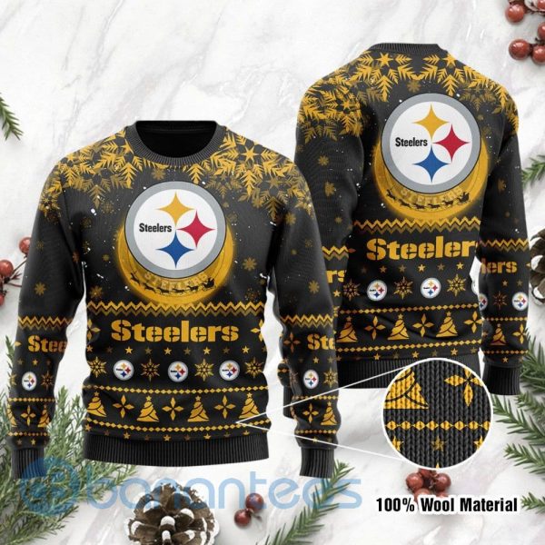 Pittsburgh Steelers Santa Claus In The Moon Ugly Christmas 3D Sweater Product Photo