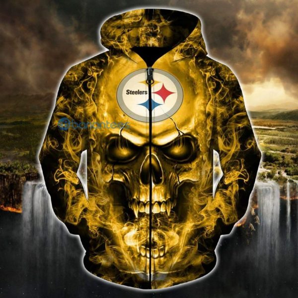 Pittsburgh Steelers Skull Hoodie Smoke, Zip 3D Hoodie Product Photo