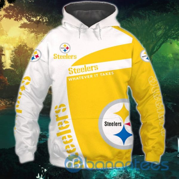 Pittsburgh Steelers White And Yellow Over Printed 3D Hoodie, Zip Hoodie Product Photo