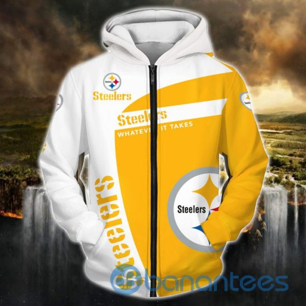 Pittsburgh Steelers White And Yellow Over Printed 3D Hoodie, Zip Hoodie Product Photo