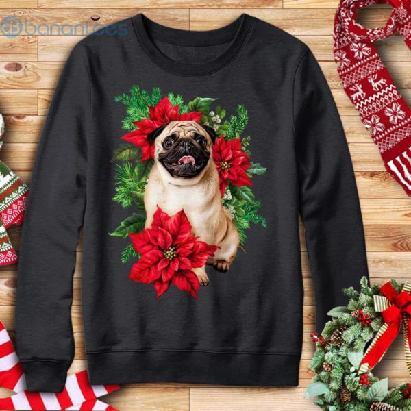 Pug Among Poinsettia Graphic Sweatshirt For Men And Women Product Photo