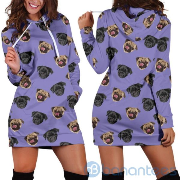 Pug Head Pug Lover Hoodie Dress For Women Product Photo