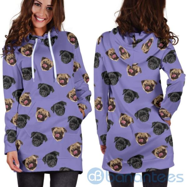 Pug Head Pug Lover Hoodie Dress For Women Product Photo
