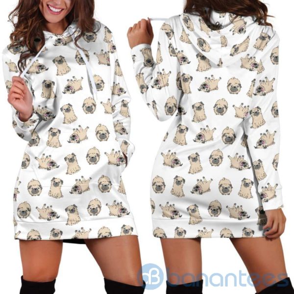 Pug Pattern Hoodie Dress For Women Product Photo