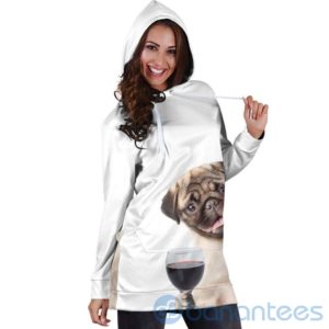 Pug With Wine Hoodie Dress For Women Product Photo