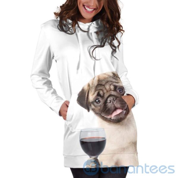 Pug With Wine Hoodie Dress For Women Product Photo