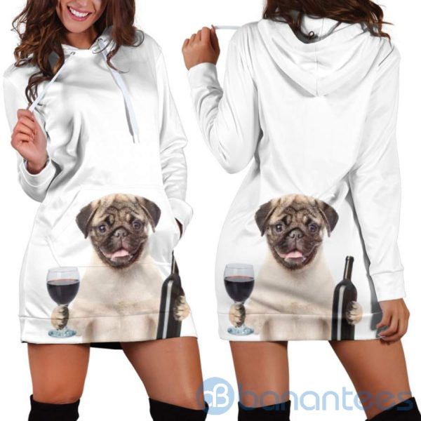 Pugs and Wine Hoodie Dress For Women Product Photo