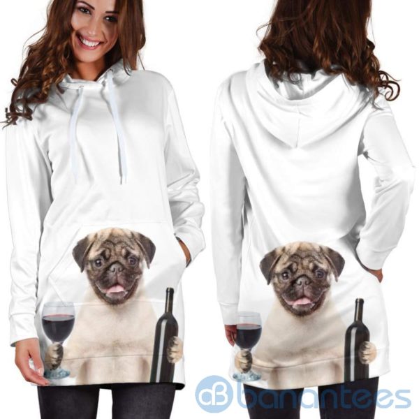 Pugs and Wine Hoodie Dress For Women Product Photo