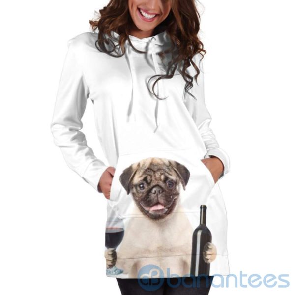 Pugs and Wine Hoodie Dress For Women Product Photo